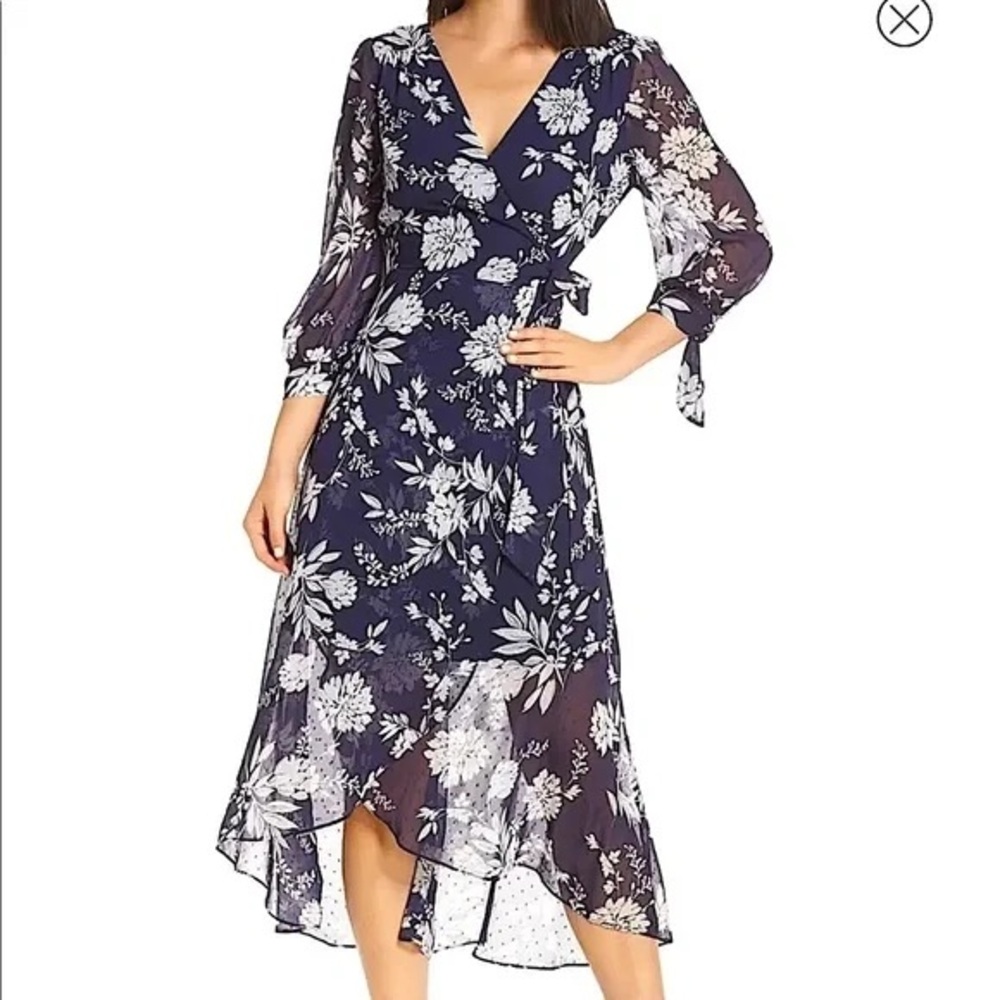 Eliza J Navy Floral Long Sleeve Dress
